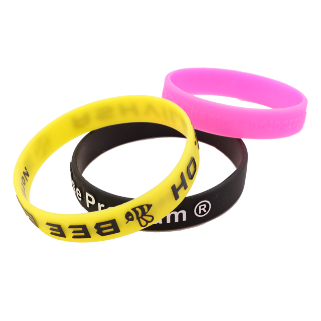 skyee Promotional Custom Embossed Color Printed Logo Silicon Bracelets
